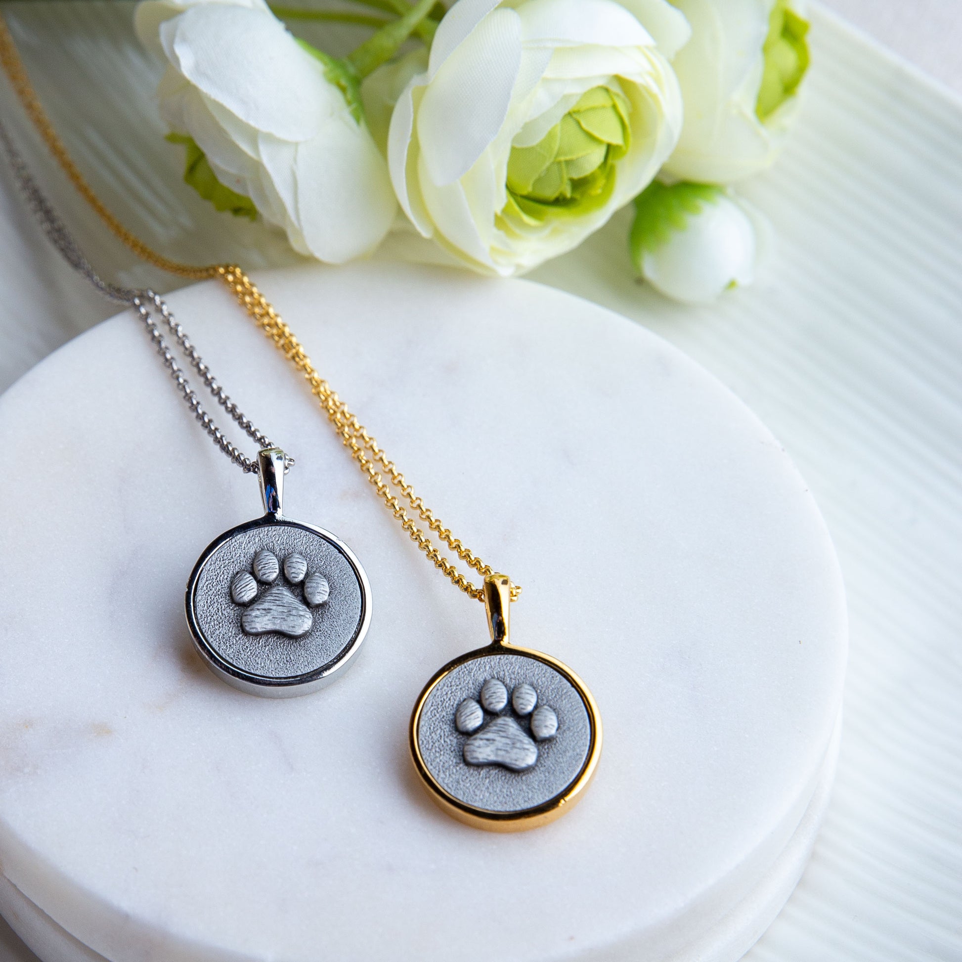 Pawprint Personalized Necklaces in both silver and gold finishes perrrfect gift