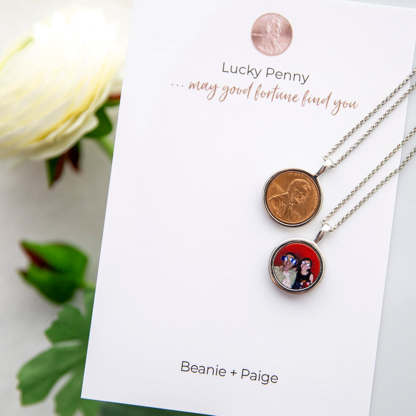 Silver Lucky Penny Personalized Necklace - image is Dad & daughter